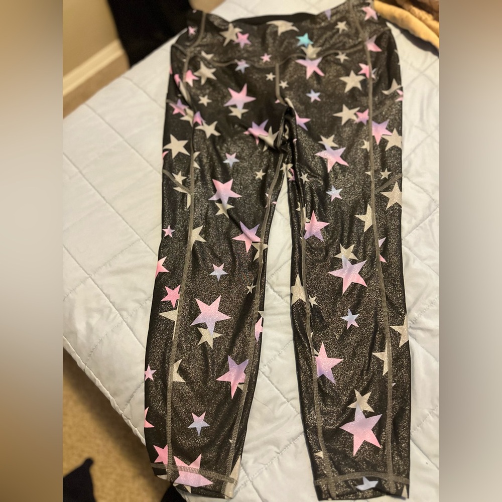 Torrid Black Leggings with Pink and White Stars